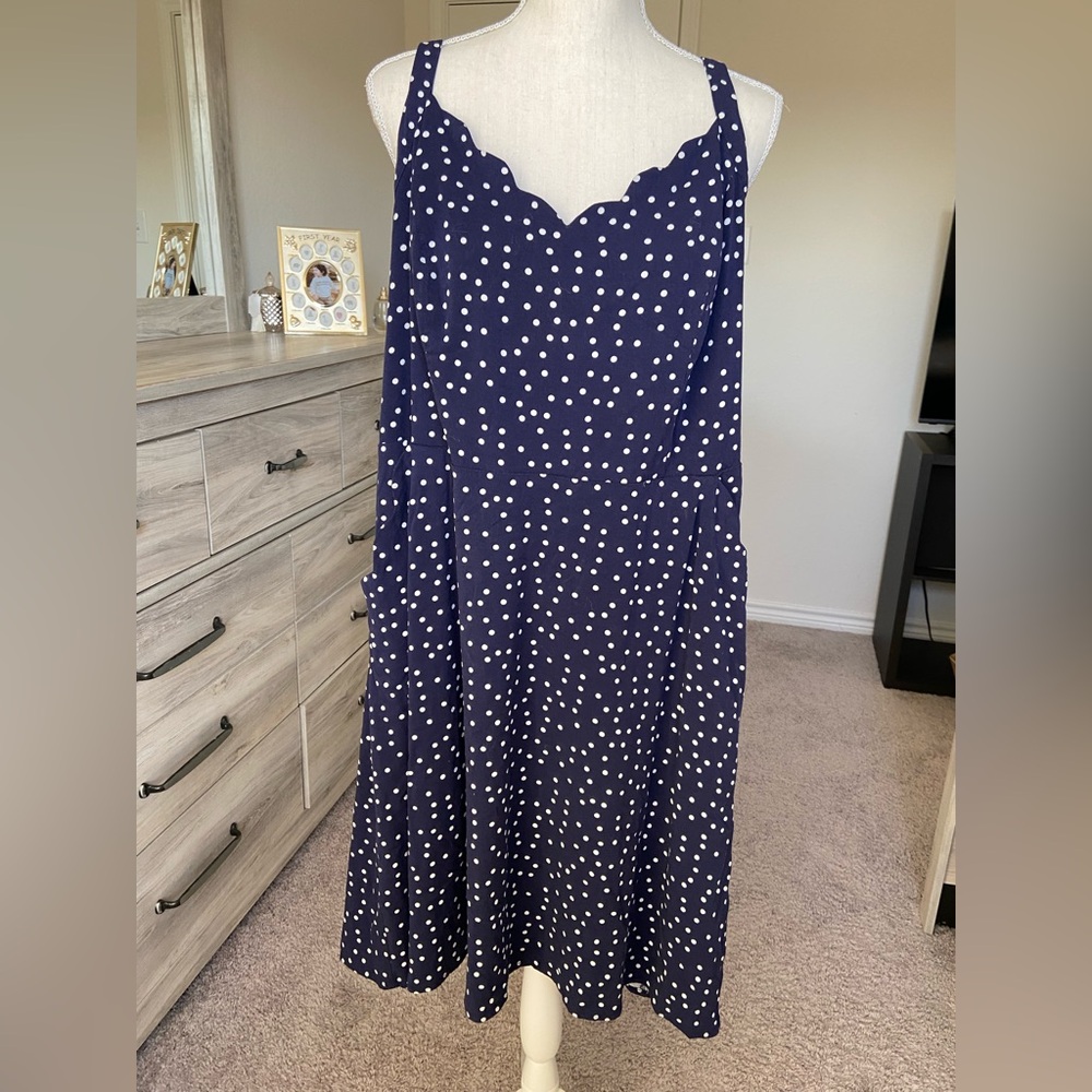 Hawthorn Navy and White Polka Dot Midi Dress